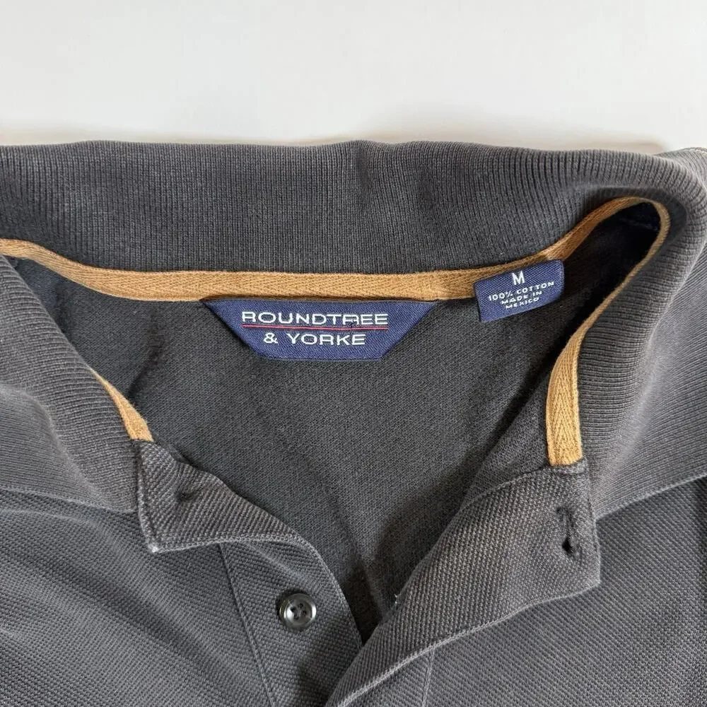 Roundtree & Yorke Men's M Regular Polo Shirt Black Solid S/S Collared‎ Cotton